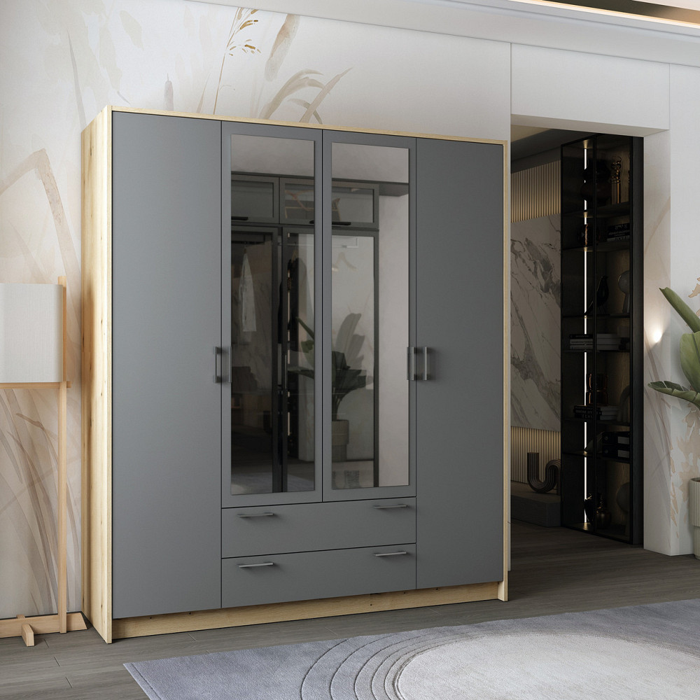 Шафа для одягу Doros Ронді з дзеркалом Дуб Артизан/Графіт 4ДСП 160х52х195 DRS-011671 (80737826) Дніпро - фото 1