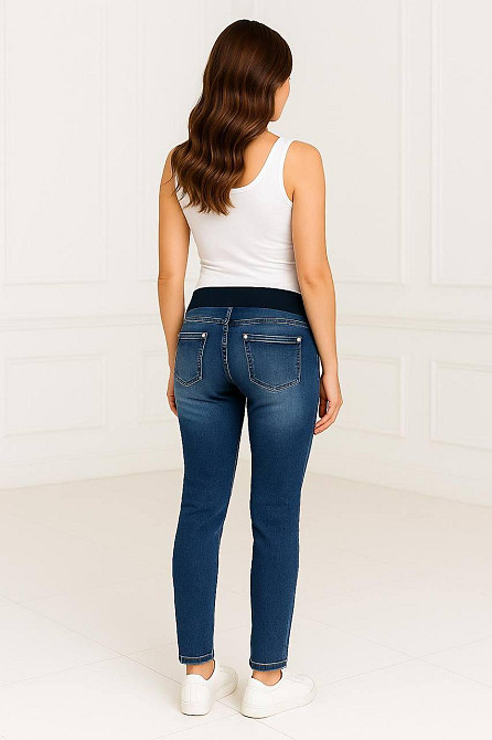 Джинси для вагітних slim fit з бандажним поясом для майбутніх мам стрейчеві завужені S (44) EkoMama синій Кривий Ріг - фото 2