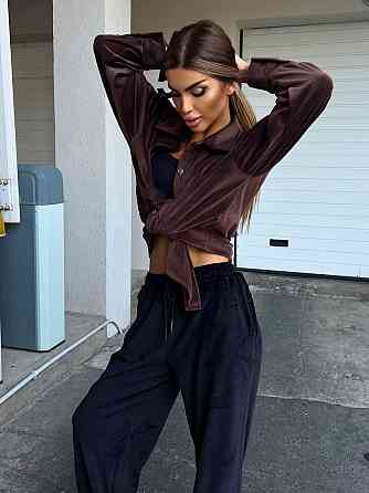 Женский прогулочный костюм двойка: рубашка + штаны палаццо турецкий велюр спорт Шоколад, 46/48 Одесса