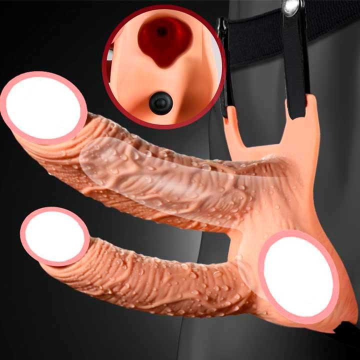 Подвійний порожнистий страпон із вібрацією Lovetoy Vibrating Unisex Hollow Strap On 10 режимів тілесний Вінниця - фото 5