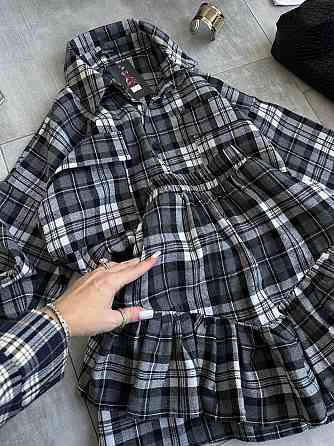Женский костюм двойка: рубашка и юбка в клетку фланель Черный 2 Одесса