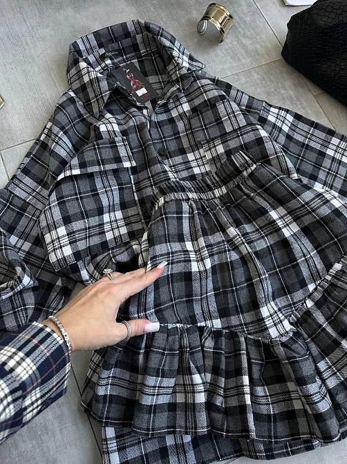 Женский костюм двойка: рубашка и юбка в клетку фланель Черный 2 Одесса - изображение 6