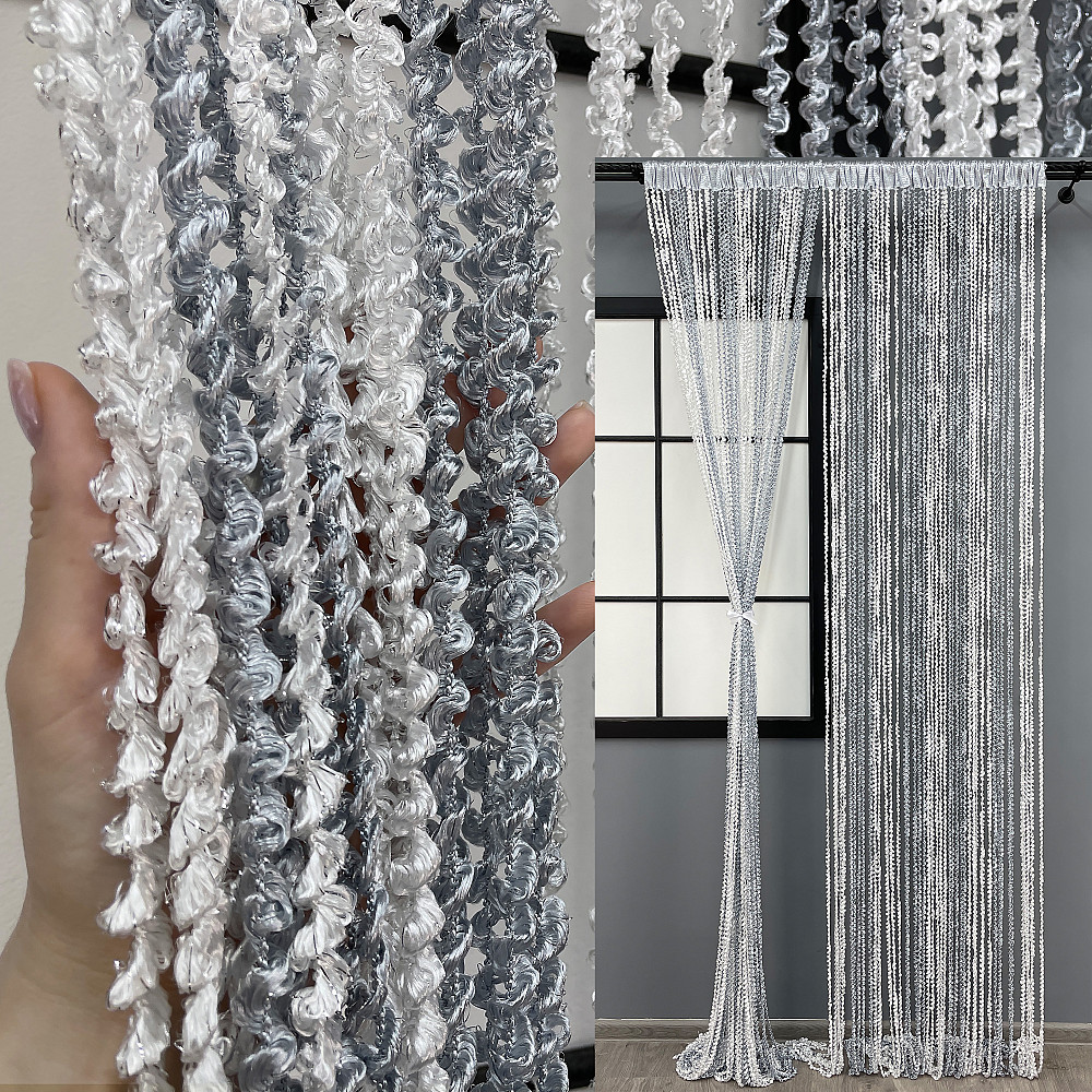 Шторы-нити спираль с люрексом Белый с серым 300х300см 1 шт (61-052) Киев - изображение 1