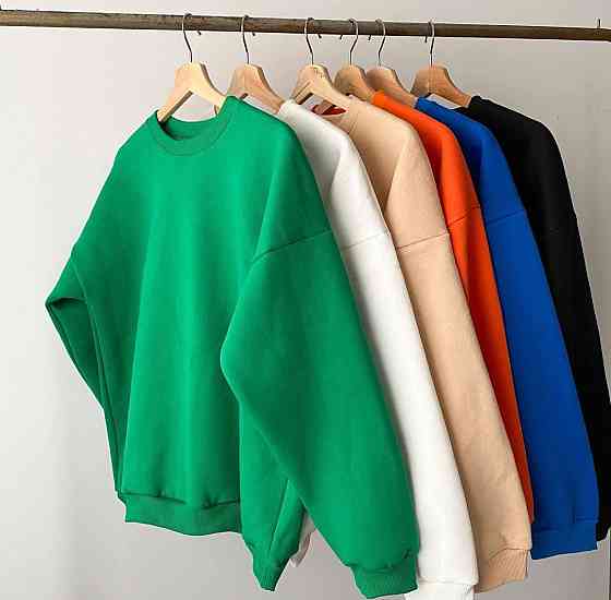 Жіночий теплий одноколірний світшот оверсайз тринитка на флісі Бежевий Одеса