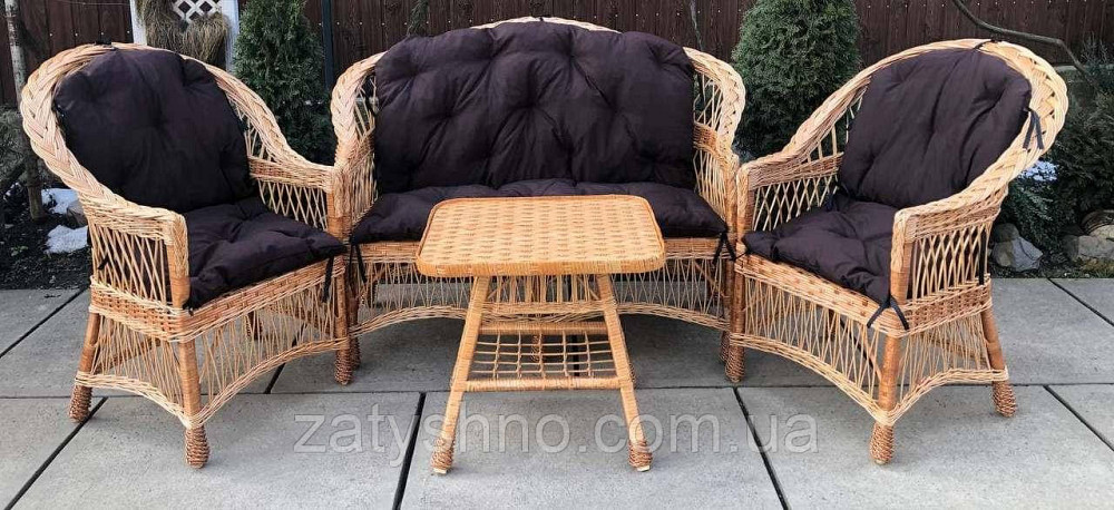 Меблі з лози з журнальним квадратним столом та коричневими накидками Київ - фото 3