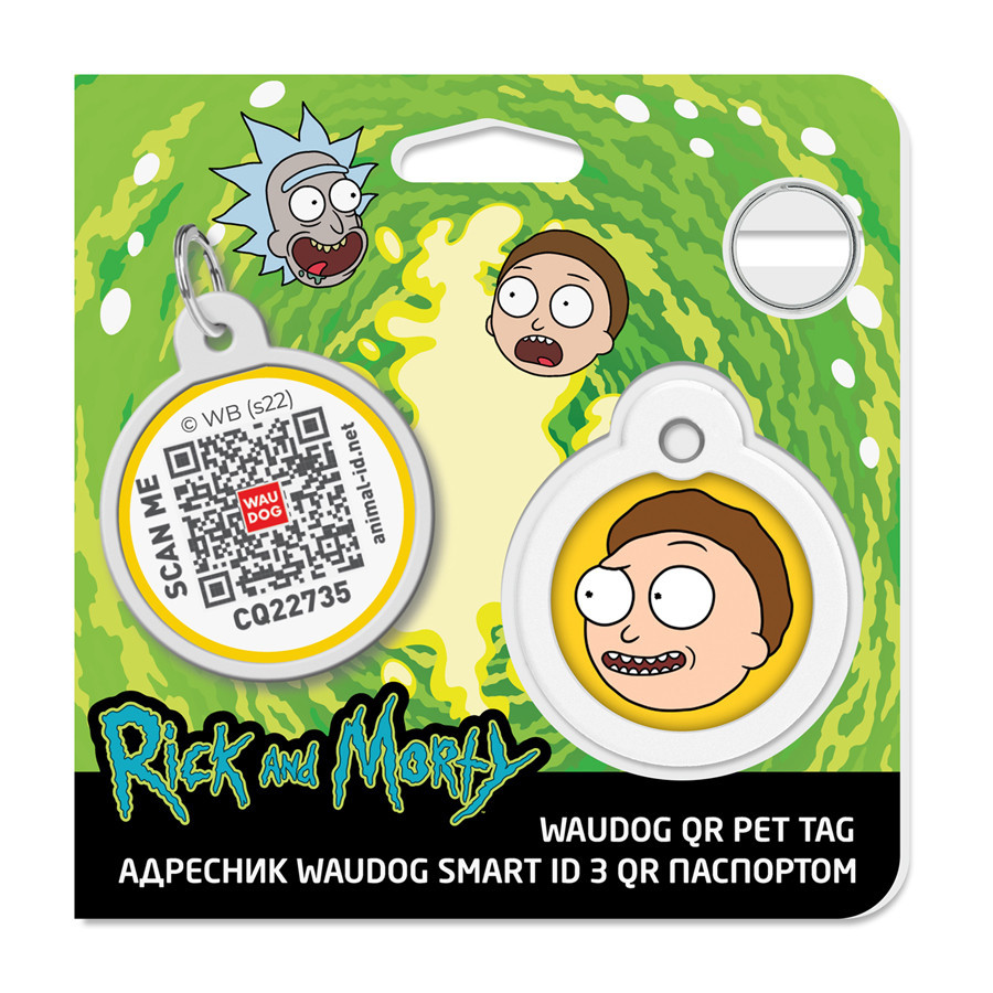 Адресник для собак і котів металевий WAUDOG Smart ID з QR-паспортом, малюнок "Рік і Морті 2", круг, Д 30 Вінниця - фото 4