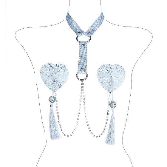 Сексапільні пестиси-серця з пензликами, чокером та ланцюжками Silver Sex Aura Київ