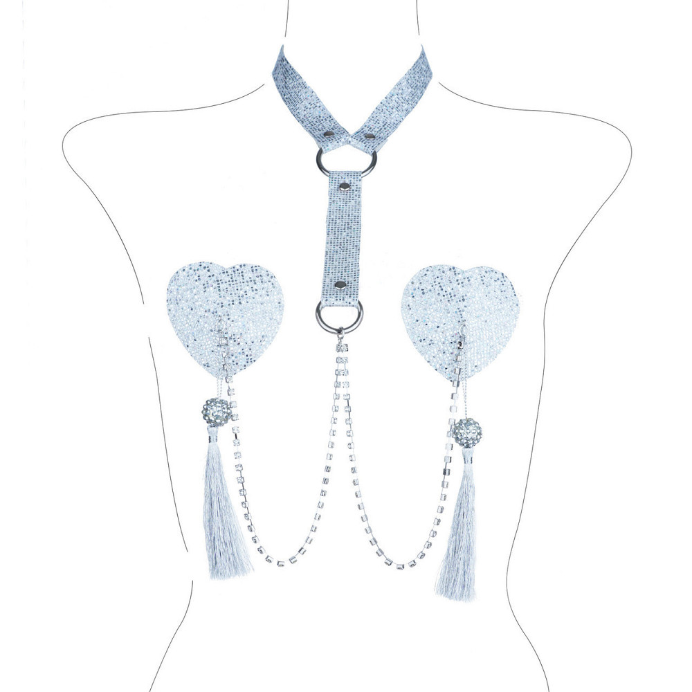Сексапільні пестиси-серця з пензликами, чокером та ланцюжками Silver Sex Aura Київ - фото 4