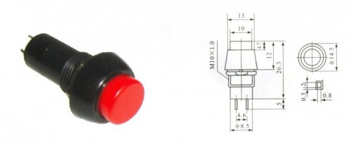Натискна Кнопка, Червона, без фіксації (PBS-11B) Полтава - фото 1