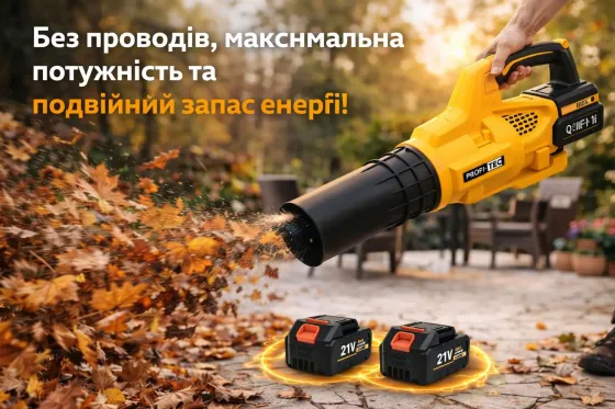 Воздуходувка желтая большая аккумуляторная QIF-11F для уборки листьев и снега + 2 аккумулятора Коломия