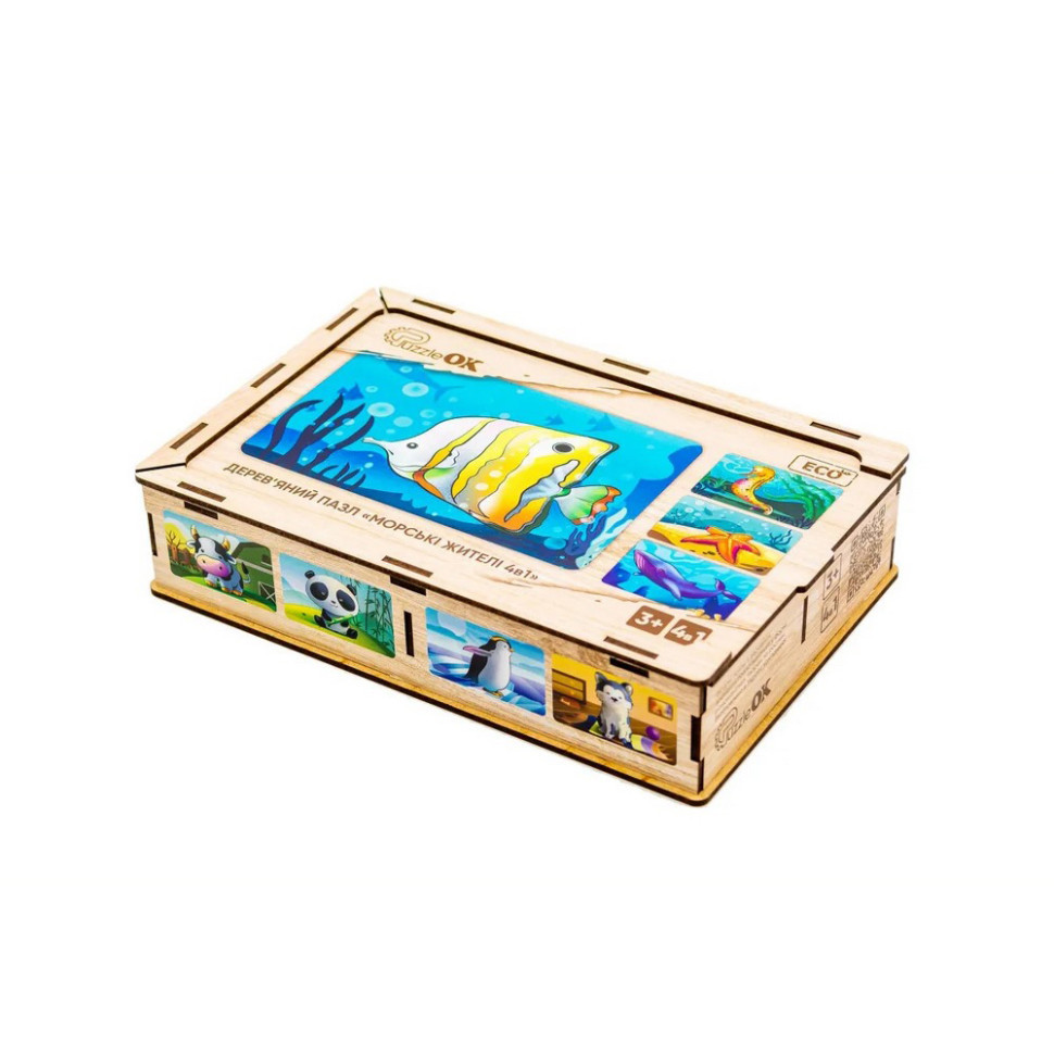 Детский деревянный пазл Морские жители 4 в 1 Puz-57896, 80 элементов Винница - изображение 2