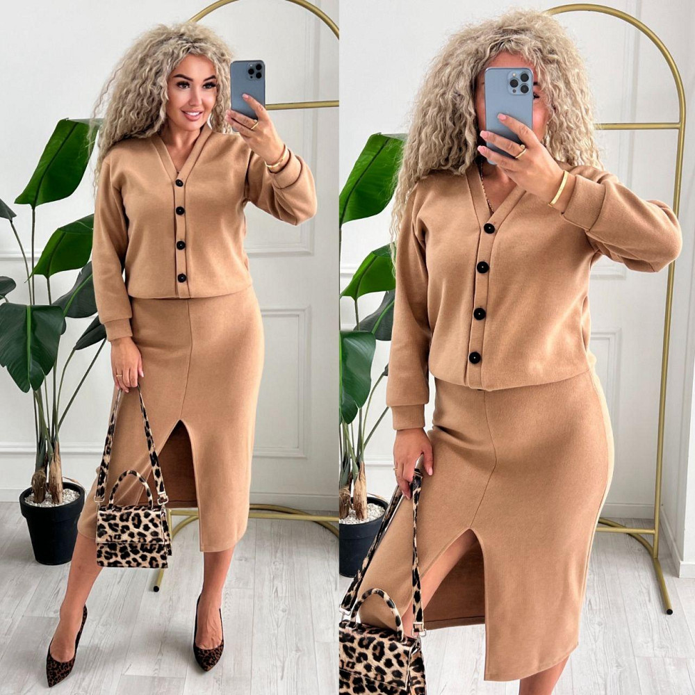 Женский невероятный костюм кардиган+юбка ангора вязка на трикотаже Кемел, 46/48 Одесса - изображение 1