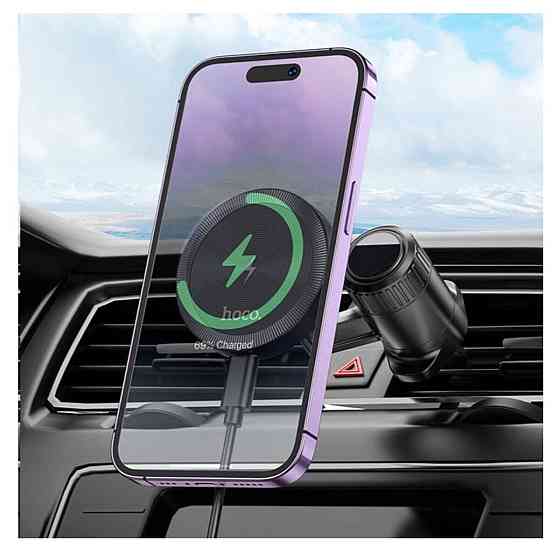 Тримач для мобільного з БЗП HOCO HW6 Vision metal magnetic wireless fast charging car holder(air outlet) Black (6942007606622) Київ