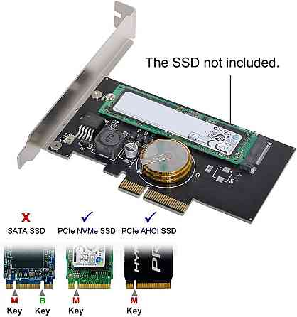 Адаптер PCI-E 3.0 x4 для M.2 NGFF M Key SSD Nvme Card PCI Express із захистом від збою живлення Луцк
