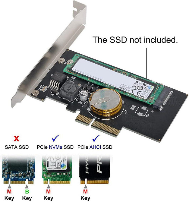 Адаптер PCI-E 3.0 x4 для M.2 NGFF M Key SSD Nvme Card PCI Express із захистом від збою живлення Луцк - изображение 3