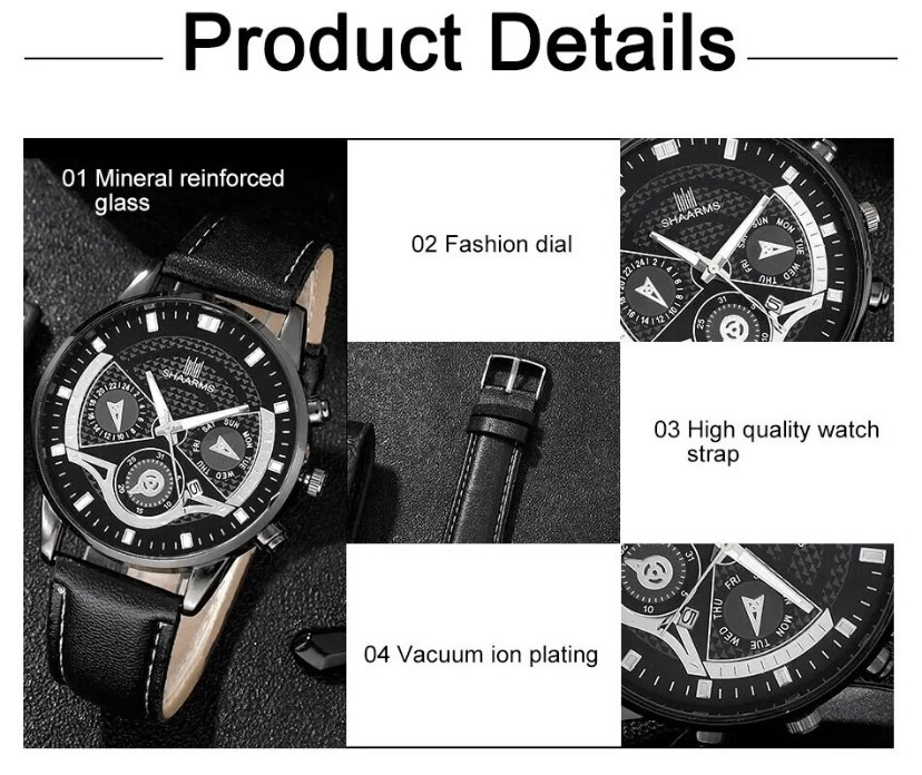 Подарочный набор для мужчин: наручные часы с 2 ориг. браслет - диам 4,1см, длин 24см, шир рем 2см, без коробки Киев - изображение 8