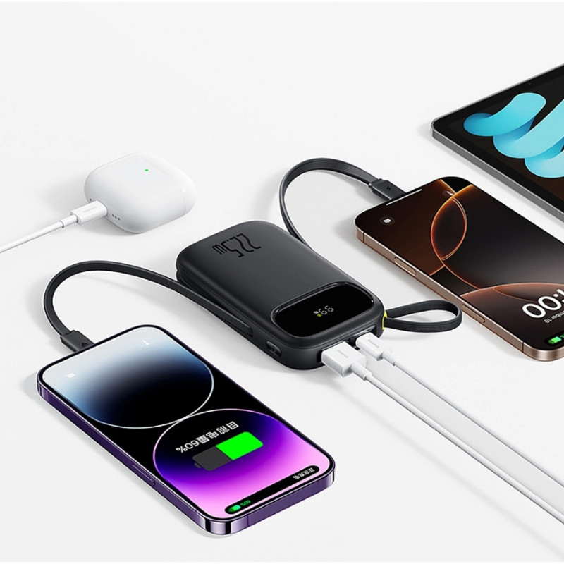 Зовнішній акумулятор Baseus EnerFill FC31 Digital Display Power Bank with 2 Built-in Cables 20000mAh 22.5W Cosmic Black Київ - фото 5