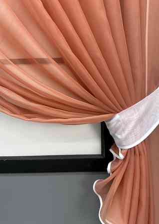 Кухонные шторки VR-Textil № 060к «Дуэт» с подвязками пудровый с белым 330х170 см (52-1189) Киев