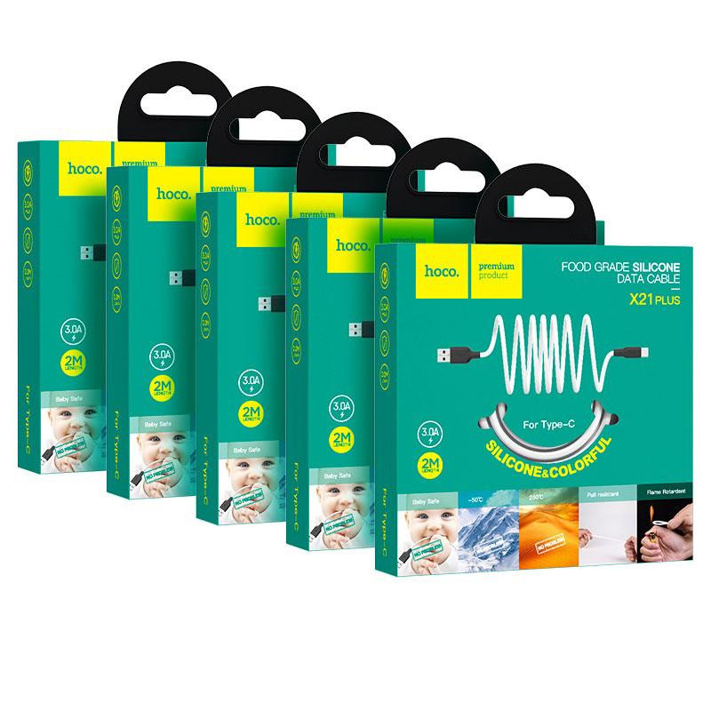 Кабель HOCO X21 Plus USB to Type-C 3A, 2m, silicone, silicone connectors, Black+White Київ - фото 2