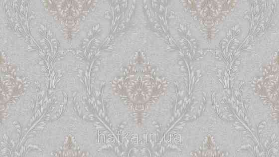 Шпалери метрові вінілові на флізеліні Sintra Classic класика вензелю візерунки структурні бронзові на сірому на білому 520048 Київ