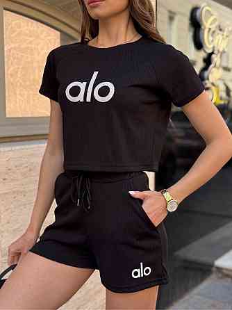Жіночий прогулянковий костюм-двійка: футболка з накатом і шорти американський рубчик Чорний, 46/48 Одеса