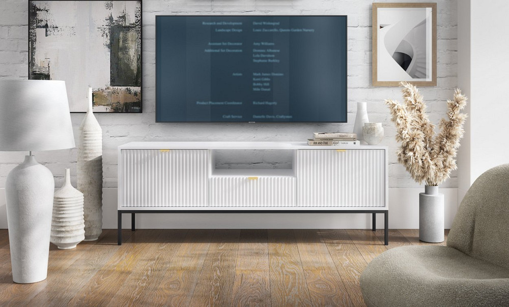 Тумба під телевізор Perfect Home Нова / Nova 2-дверна з 1 шухлядою і чорними ніжками RTV154 Білий (PFH-091225) Дніпро - фото 1