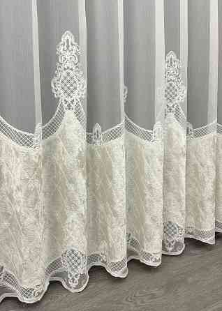 Тюль бамбук с вышивкой и бархатом цвет айвори 1812т Киев