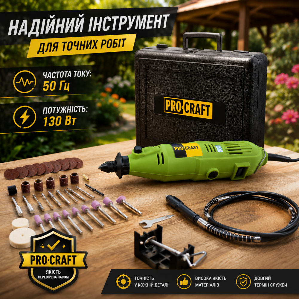 Профессиональный гравер Гравер Procraft PG400 130 Вт,Бормашина гравер 30000 об/мин с насадками и гибким валом в Кейсе Львов - изображение 8