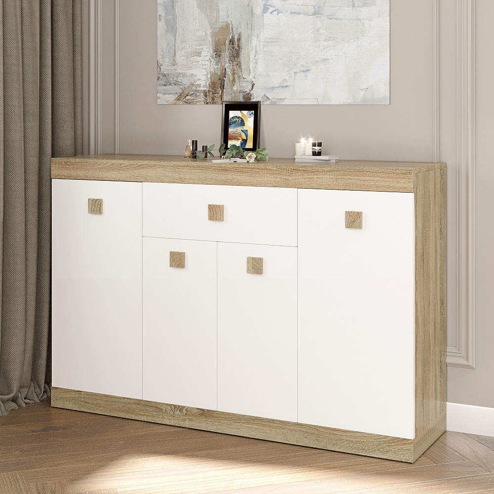 Большой комод Эверест с дверями и ящиком Соната-7 140х38х94 дуб сонома + белый (DTM-2016) Днепр - изображение 1