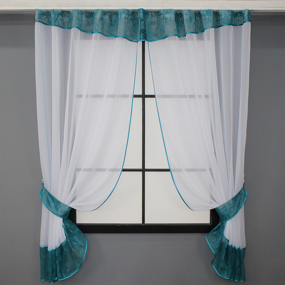 Кухонный комплект VR-Textil № 085к шторки с ламбрекеном белый с бирюзовым 280х170 см (52-0916) Киев - изображение 1