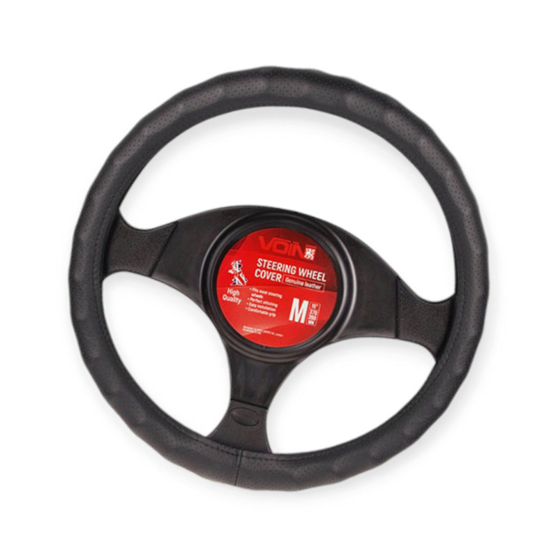 Чехол руля l кожа (39 - 41 см) черный рефленный, перфорированный, один шов, белая основа Мукачево - изображение 1