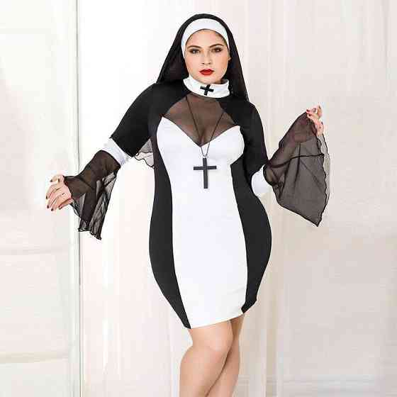 Еротичний костюм черниці JSY «Грішниця Лола» Plus Size Black, сукня, хрест, апостольник Sex Aura Київ