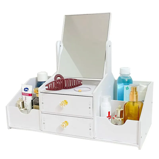 Настольный органайзер для косметики с зеркалом 16×21см, мини-шкафчик, комод для украшений белого цвета Каменец-Подольский