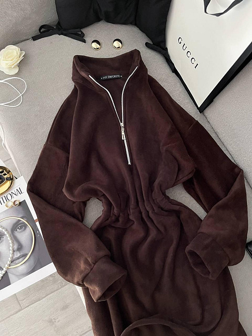 Женское теплое повседневное платье двусторонний Polar флис Шоколад Одесса - изображение 2