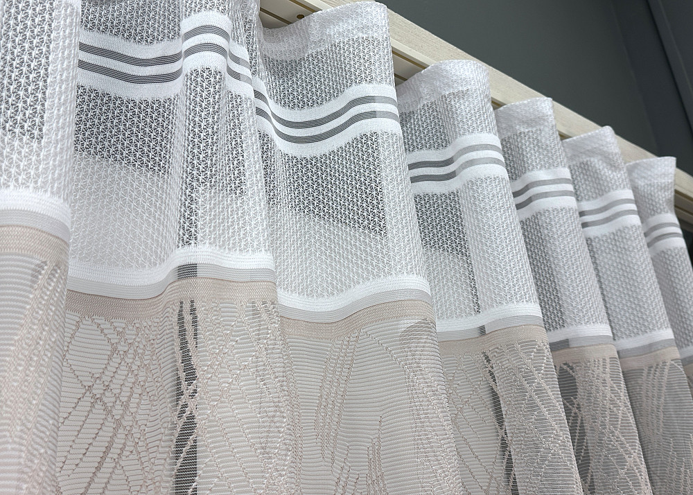 Короткий тюль VR-Textil 1954т Жакард Білий з капучино 350х140 см (42-1060) Київ - фото 7