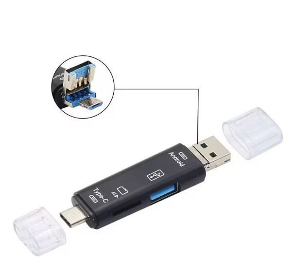 Багатофункціональний адаптер хаб кардрідер 5в1 Type-C Android USB 2.0 Black Запоріжжя - фото 5