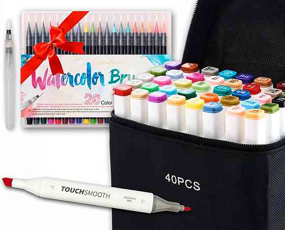 Набір для скетчів, художні спиртові маркери для скетчингу Touch Smooth 40 штук + 20 шт аквамаркеров Кам'янець-Подільський