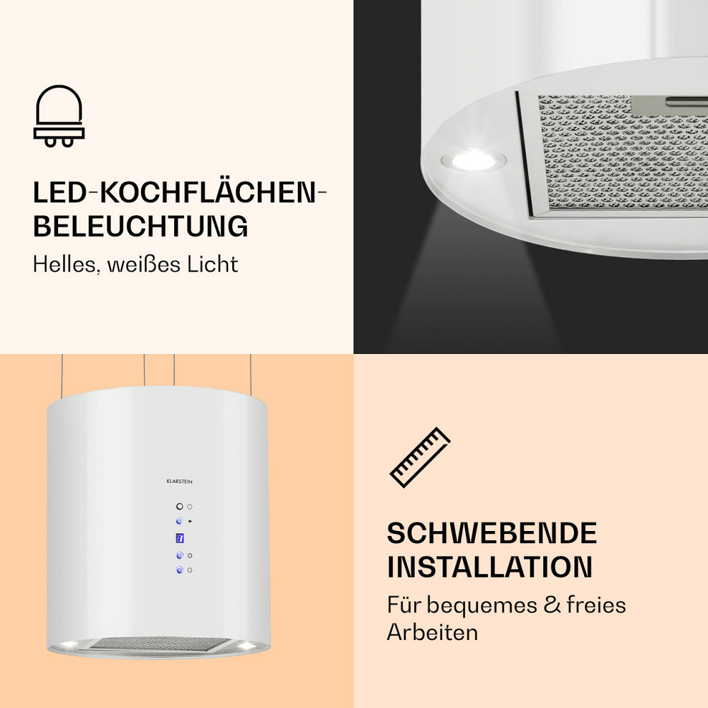 Острівна витяжка Barett Ø35 см, рециркуляція, 558 м3/год, світлодіодний фільтр з активованим вугіллям, білий Рівне - фото 3