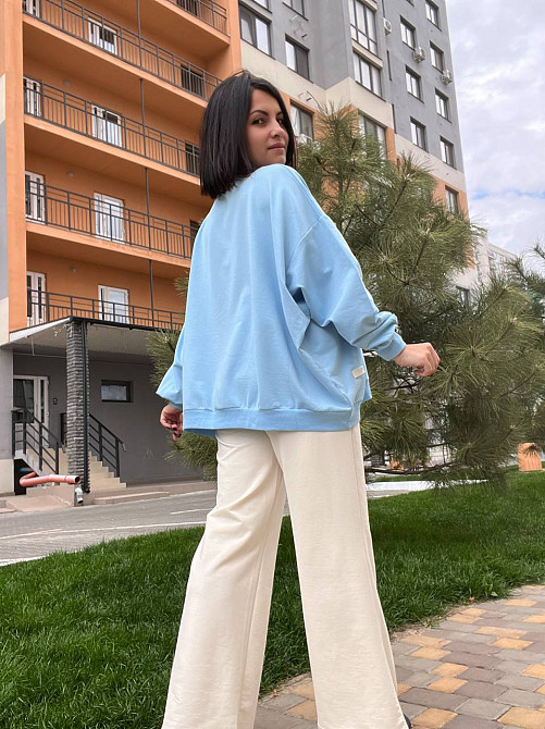 Костюм жіночий MY CITY 3044-8286 світшот широкий оверсайз та брюки палаццо зі стрілкою, блакитний, L Київ - фото 18