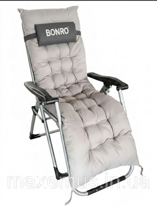 Кресло-шезлонг раскладное садовое Bonro B-03 Серое с подушкой (до 150 кг) - туристическое складное кресло для отдыха и дачи Мостиська - фото 15