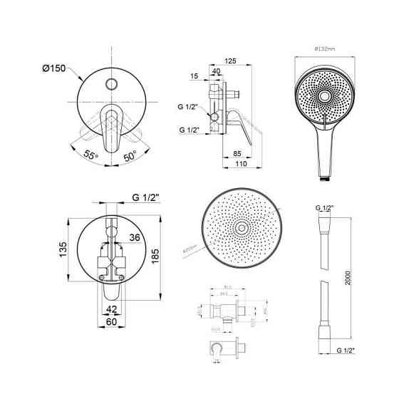 Комплект для душу Qtap Chrome: Змішувач QTOS6212107ODC + Лійки (QTRUC125CRM45952,QTHLA107CRM45948) + Шланг Київ