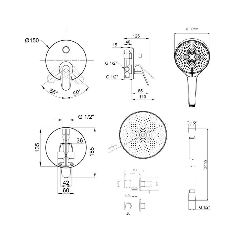 Комплект для душу Qtap Chrome: Змішувач QTOS6212107ODC + Лійки (QTRUC125CRM45952,QTHLA107CRM45948) + Шланг Київ - фото 2