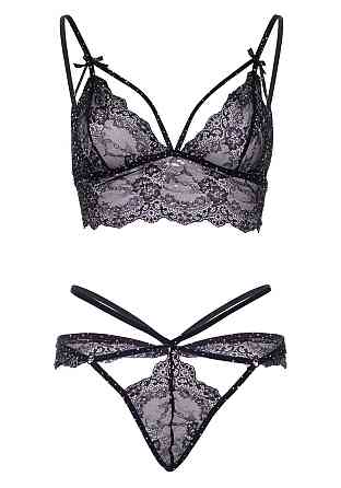 Еротичний комплект зі стрепами та стразами Leg Avenue Ready Or Not M Black, бра + стрінги Sex Aura Київ