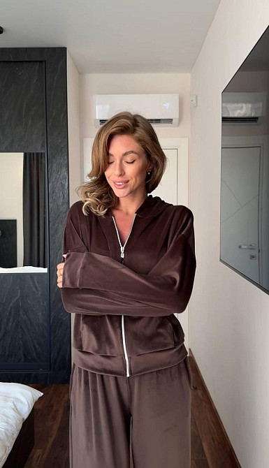 Женский повседневный костюм двойка: кофта и штаны велюр Шоколадный Одесса - изображение 3