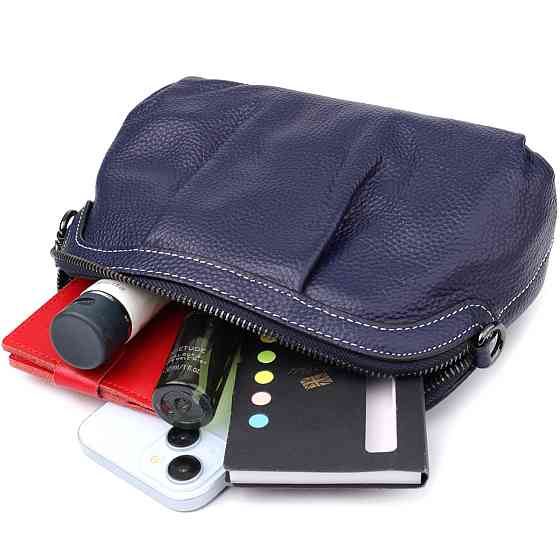 Жіноча шкіряна сумка з ефектним драпіруванням Vintage 22897 Синій Київ