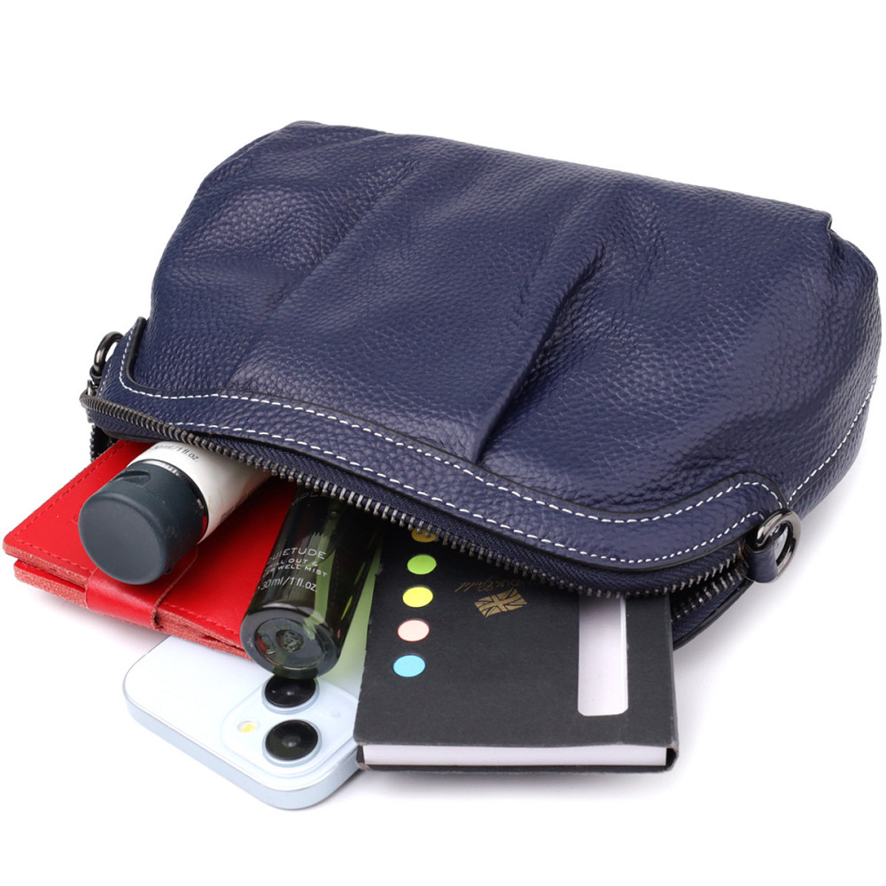 Жіноча шкіряна сумка з ефектним драпіруванням Vintage 22897 Синій Київ - фото 6