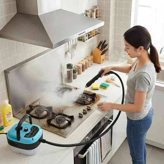 Портативный пароочиститель для дома, 2500Вт, 900мл + 4 насадки, Голубой / Парогенератор для уборки / Паровой очиститель Киев