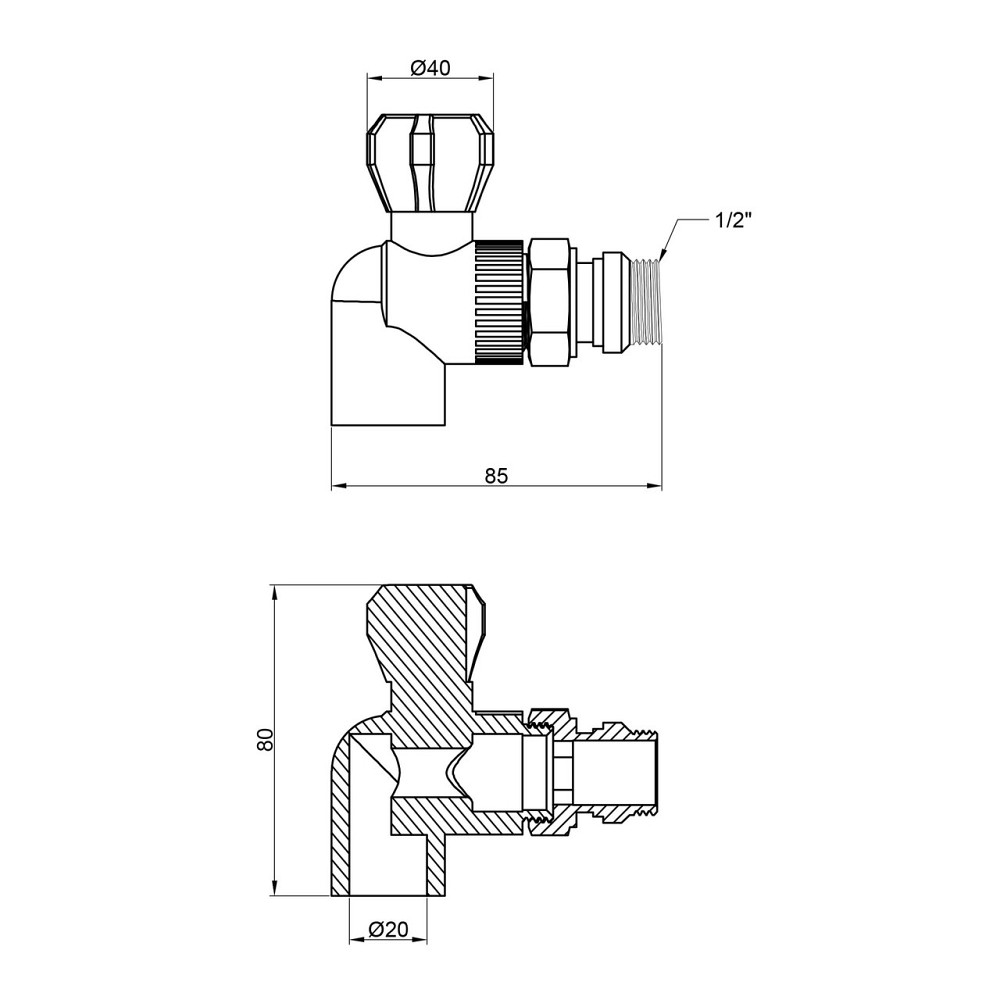 Кран кульовий радіаторний PPR Thermo Alliance 20х1/2" кутовий Київ - фото 2