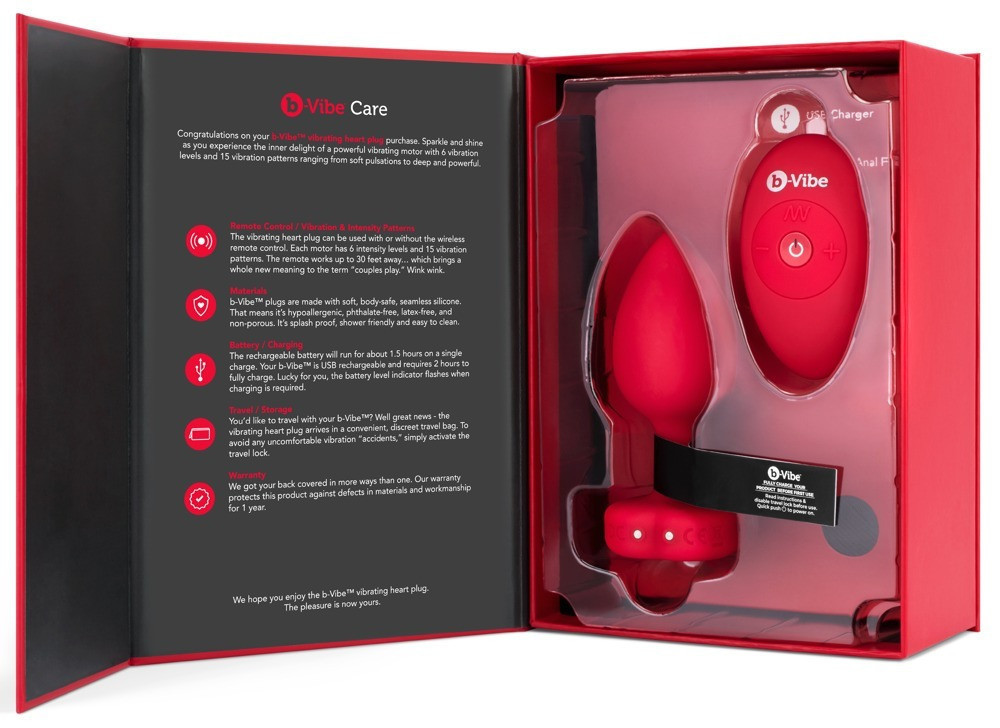 Анальная пробка с вибрацией и пультом управления B-Vibe Vibrating Heart Plug M/L Red Sex Aura Киев - изображение 9