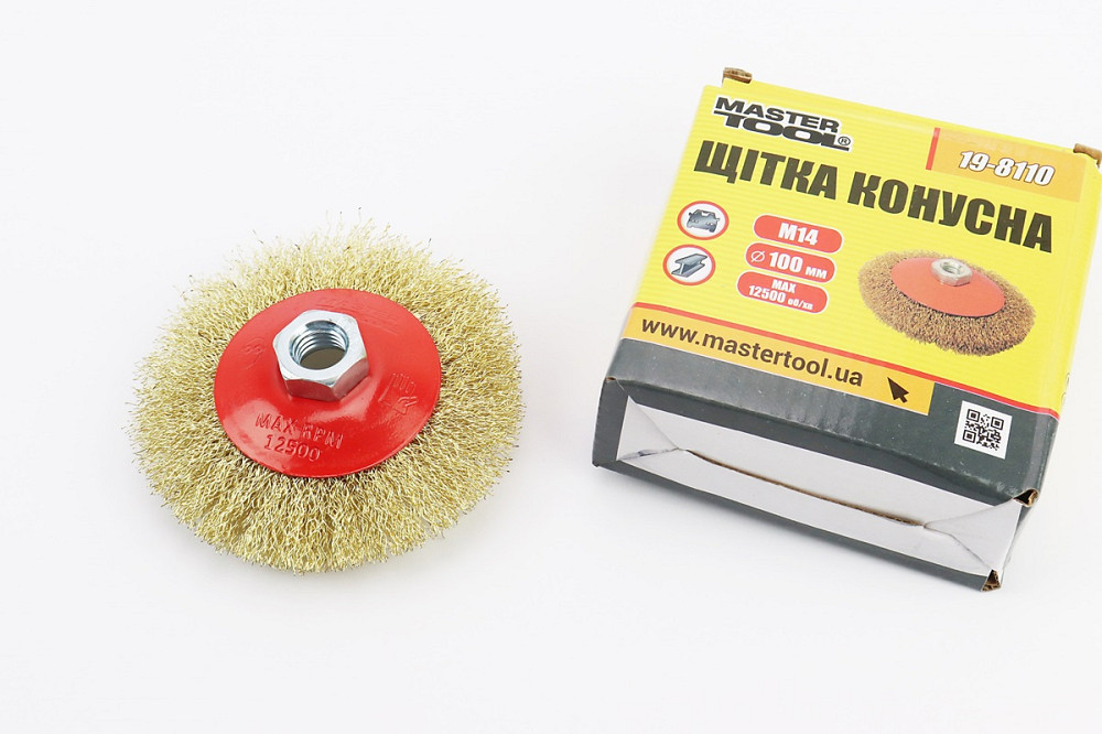Щітка конусна М14 D-100мм з латунованого рифленого дроту 19-8110 Київ - фото 1